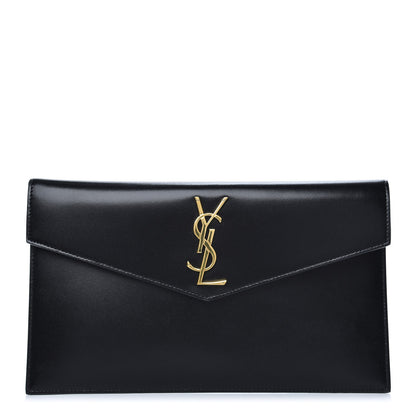 Saint Laurent Smooth Shiny Calfskin Monogram Uptown Pouch Black 1 of 6
