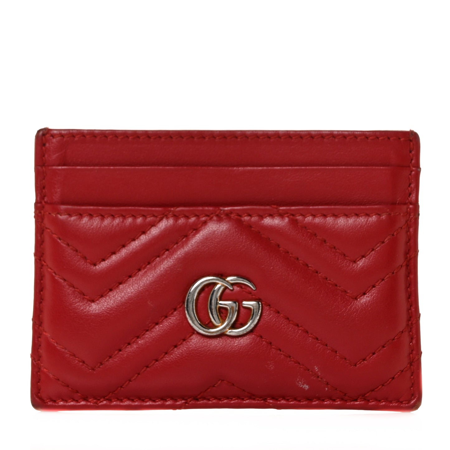 Calfskin Matelasse GG Marmont Card Holder Hibiscus Red