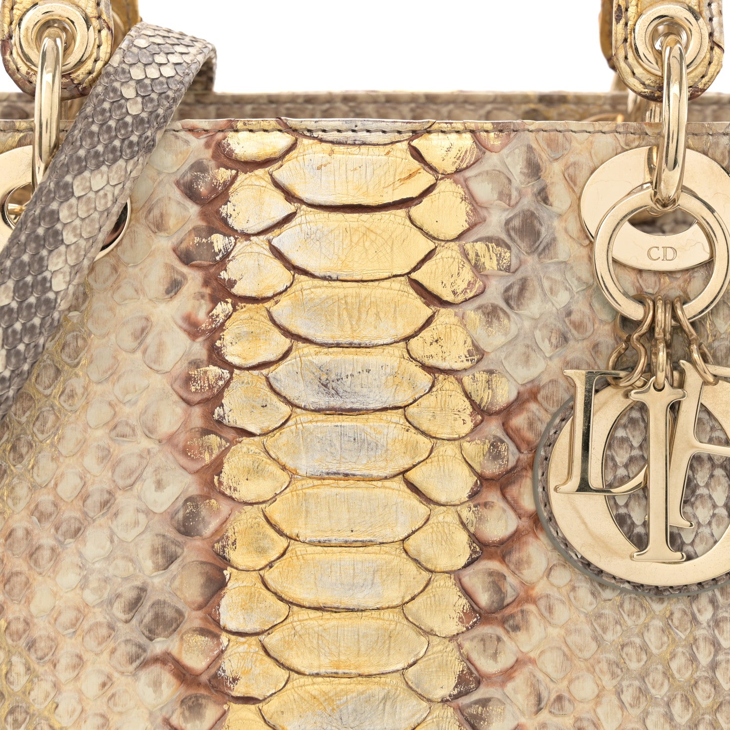 Christian Dior Metallic Snakeskin Medium Lady Dior Beige Gold 8 of 10