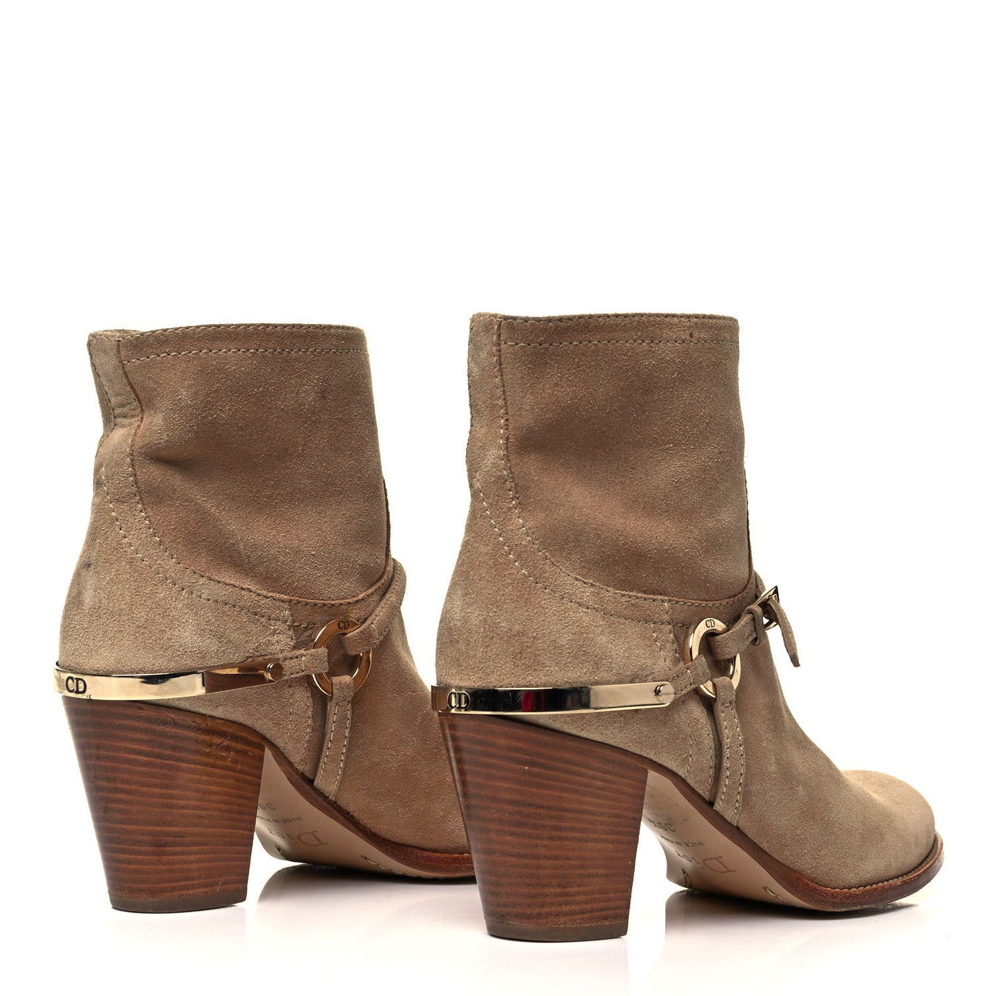 Calfskin Suede Rider Ankle Boots 39.5 Beige