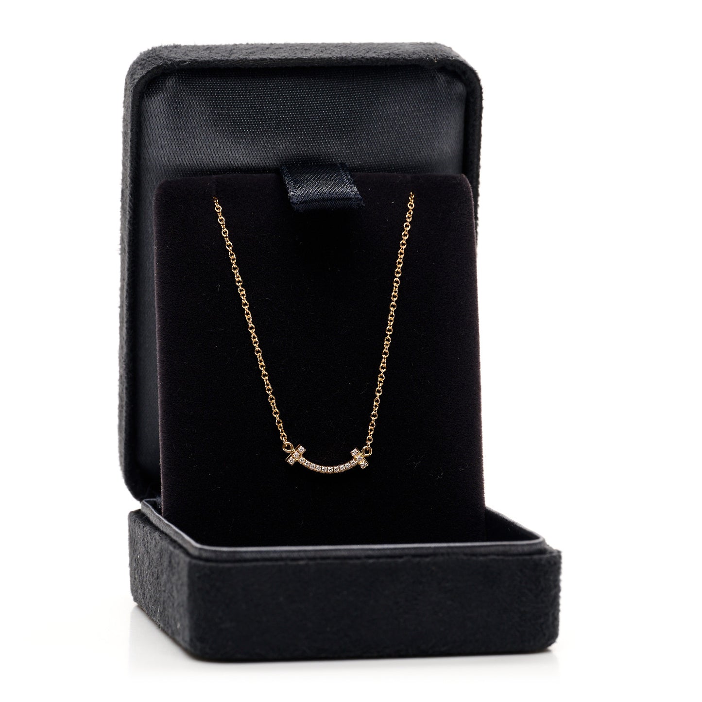 18K Rose Gold Diamond Mini T Smile Pendant Necklace