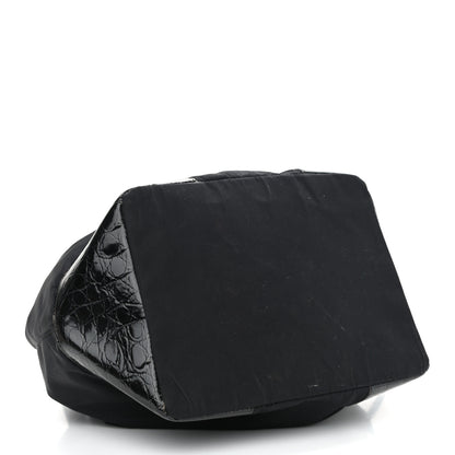 Prada Tessuto Nylon Crocodile Embossed Calfskin Bucket Bag Black 4 of 12