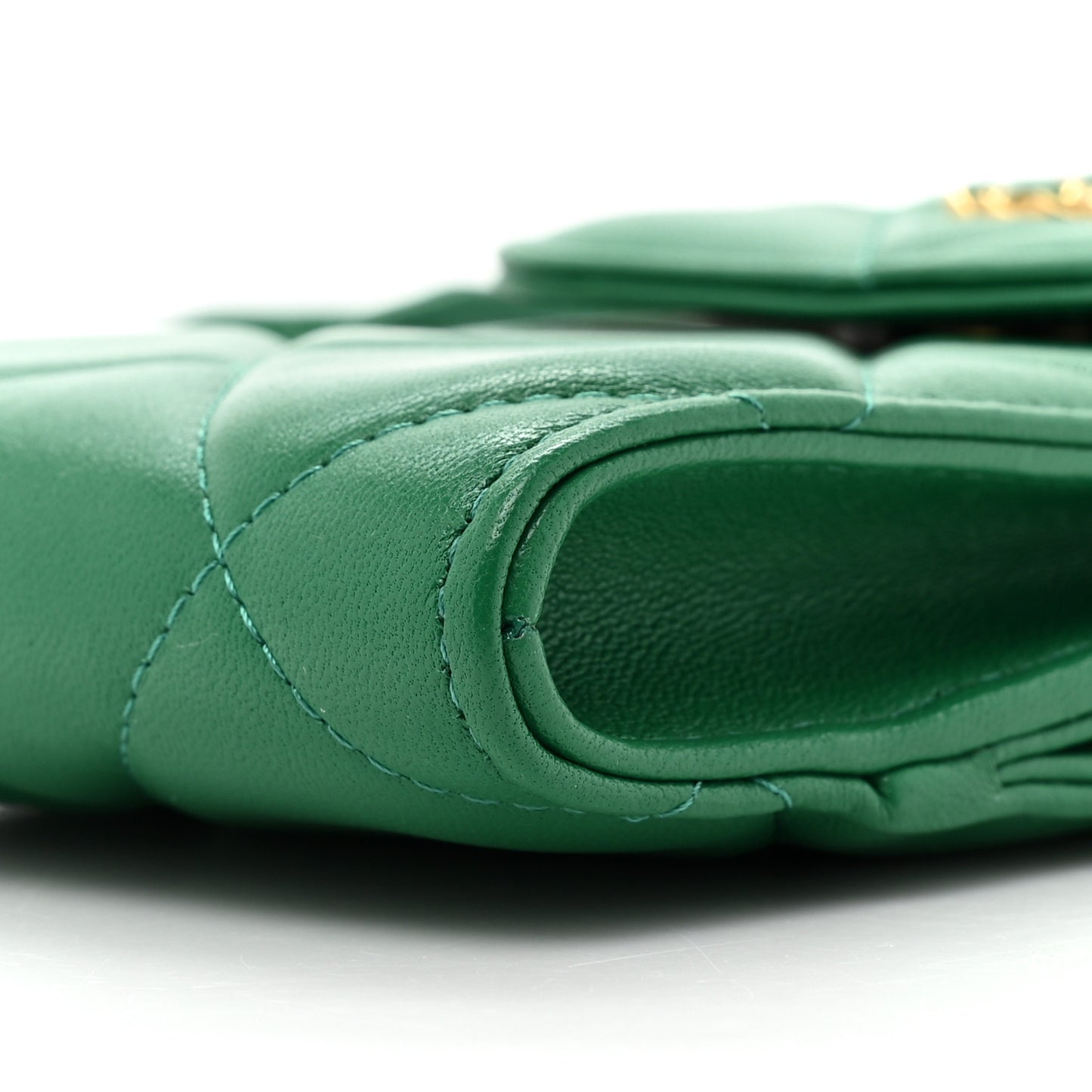 Lambskin Quilted Chanel 19 Phone Holder With Chain Green