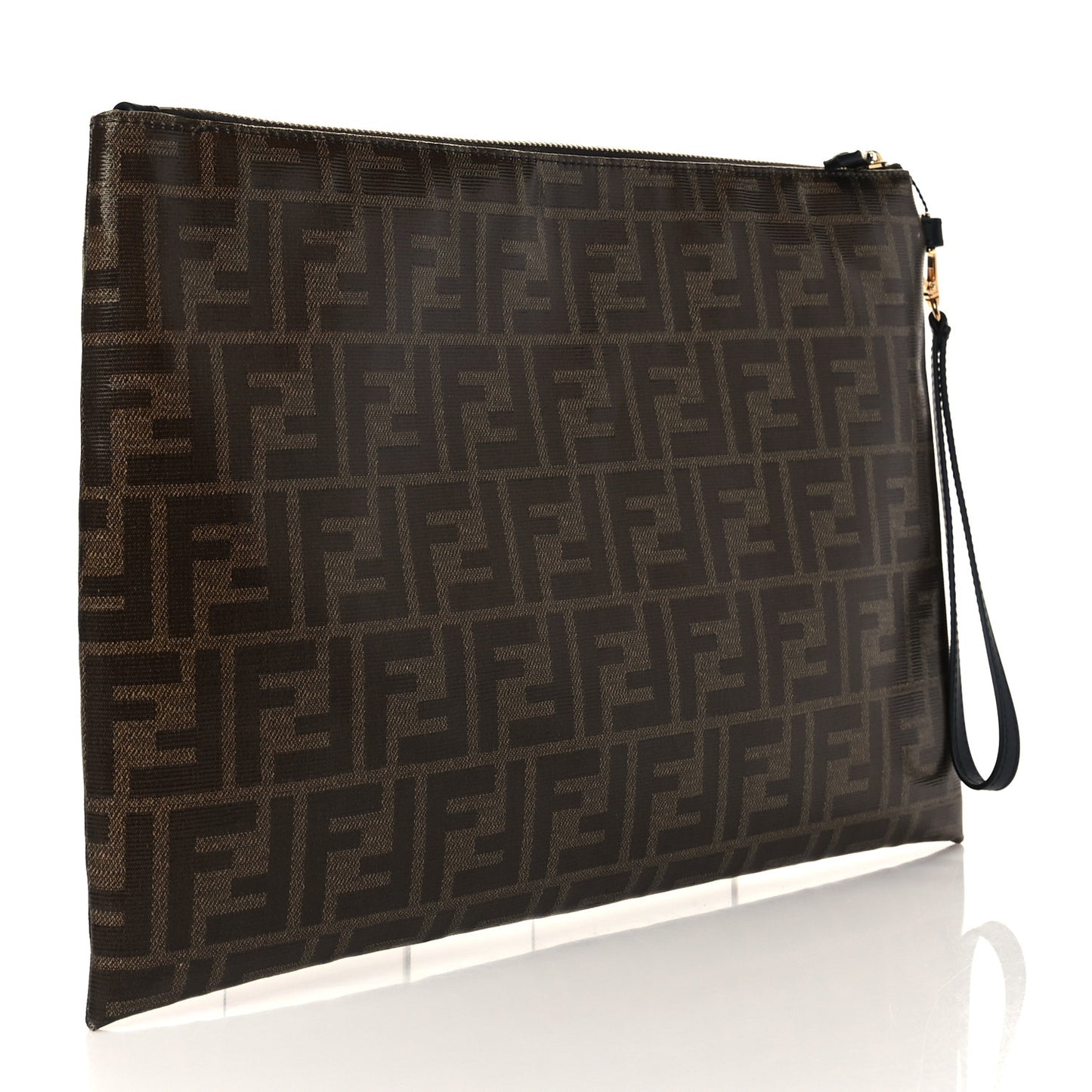 Glazed Fabric FF 1974 Stamp Patch Large Flat Pouch Mogano Panna Black