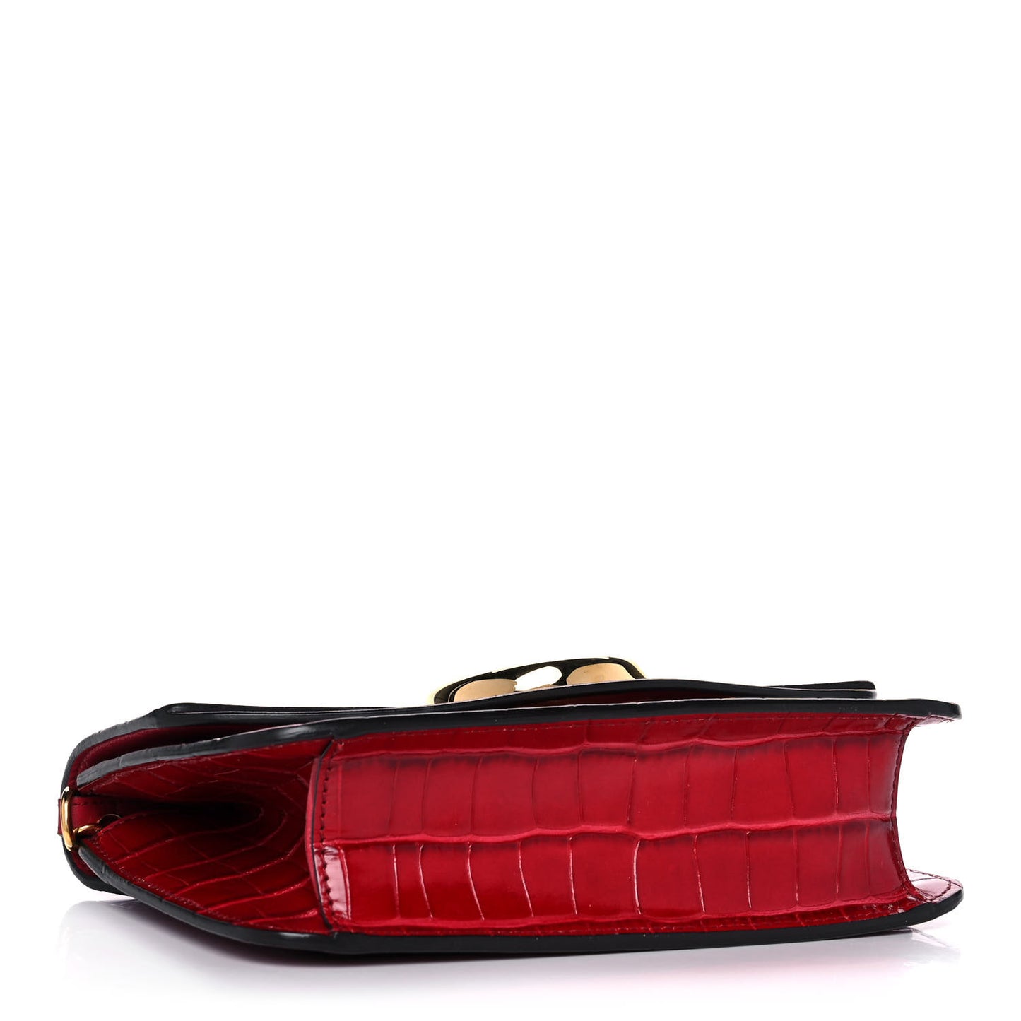 Calfskin Crocodile Embossed C Clutch With Chain Red