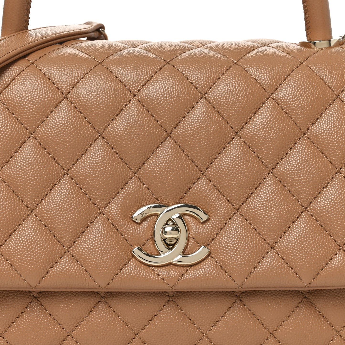 Caviar Quilted Small Coco Handle Flap Brown
