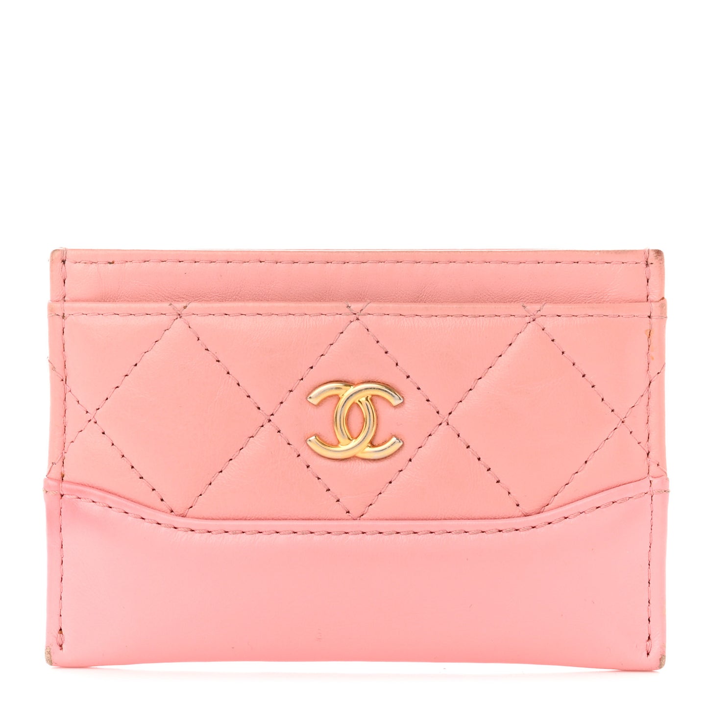 Aged Calfskin Quilted Gabrielle Card Holder Wallet Light Pink