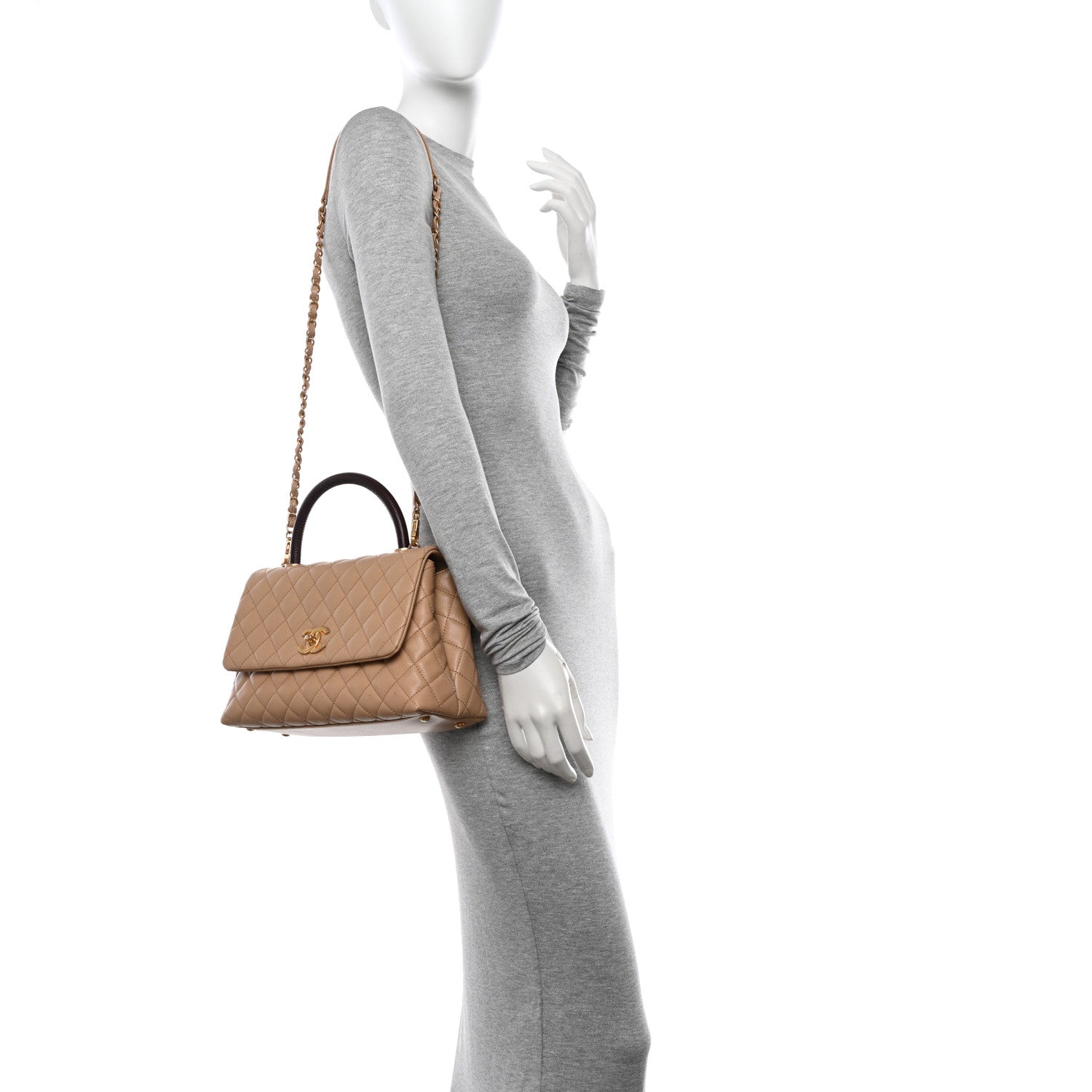 Chanel Caviar Lizard Embossed Quilted Small Coco Handle Flap Beige 2 of 11