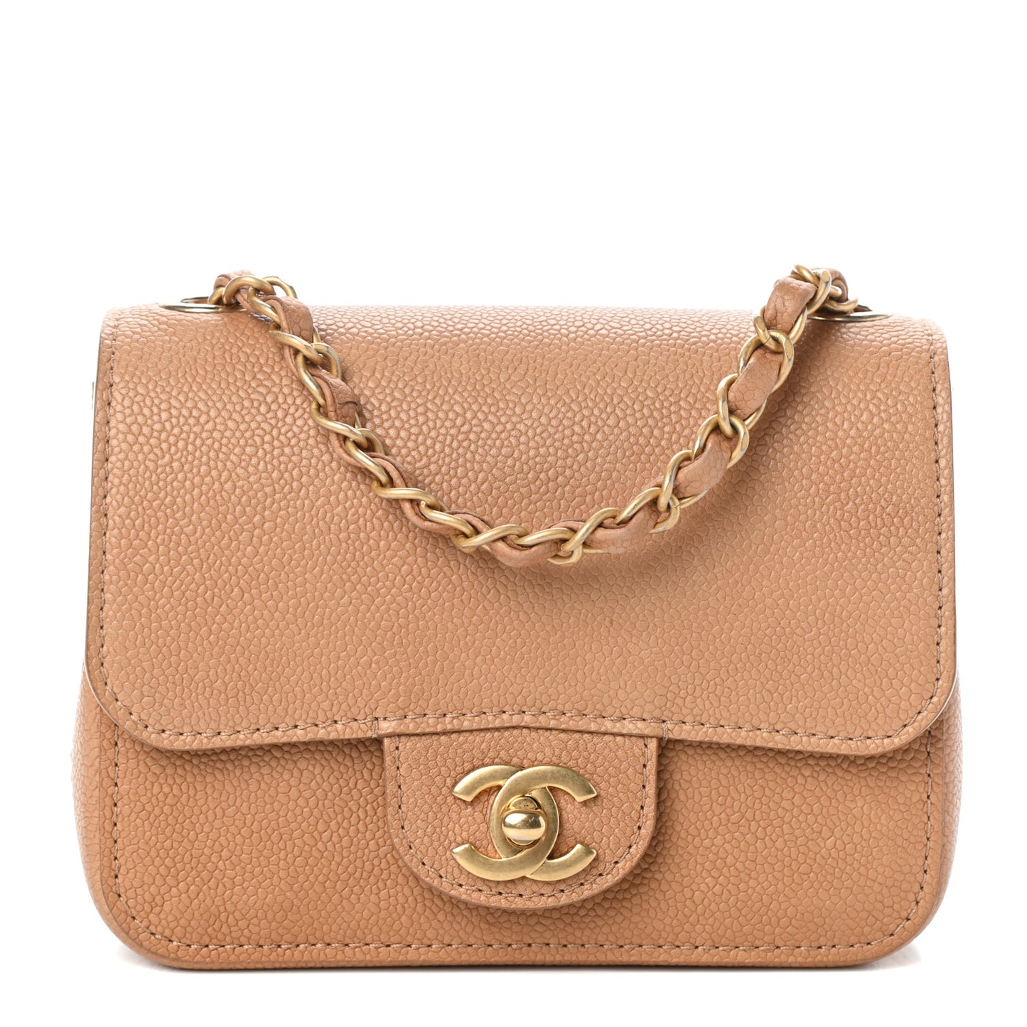 Grained Calfskin Mini Square Classic Pure Flap Brown