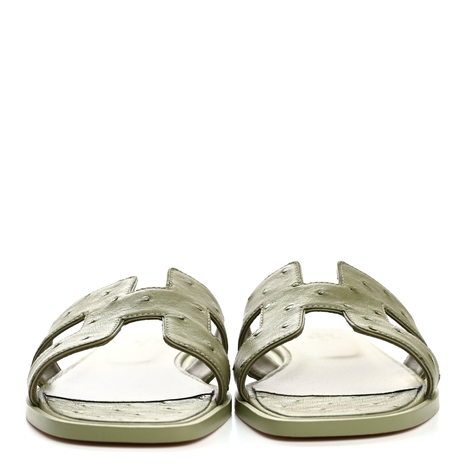 Hermes Ostrich Oran Sandals 38.5 Vert Mosaique 3 of 9