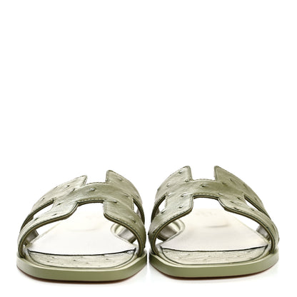Hermes Ostrich Oran Sandals 38.5 Vert Mosaique 3 of 9
