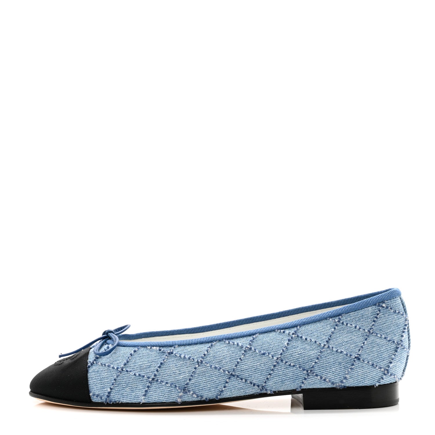 Chanel Denim Embroidered Grosgrain CC Cap Toe Ballerina Flats 37.5 Blue Black 1 of 8