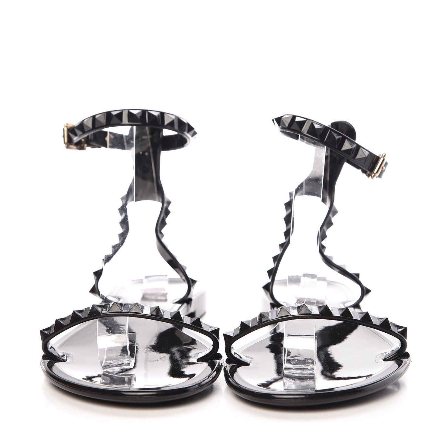 PVC Jelly Rockstud Ankle Strap Flat Sandals 37 Black