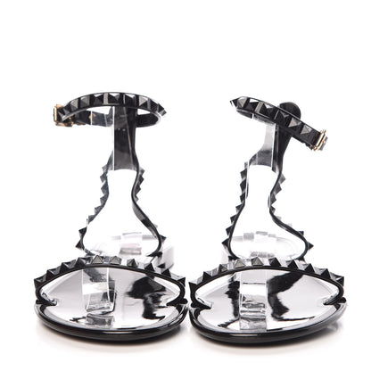 Valentino Garavani PVC Jelly Rockstud Ankle Strap Flat Sandals 37 Black 2 of 11