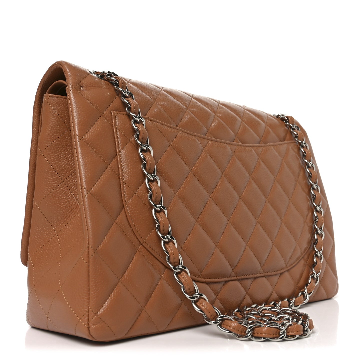 Caviar Quilted Maxi Double Flap Light Brown