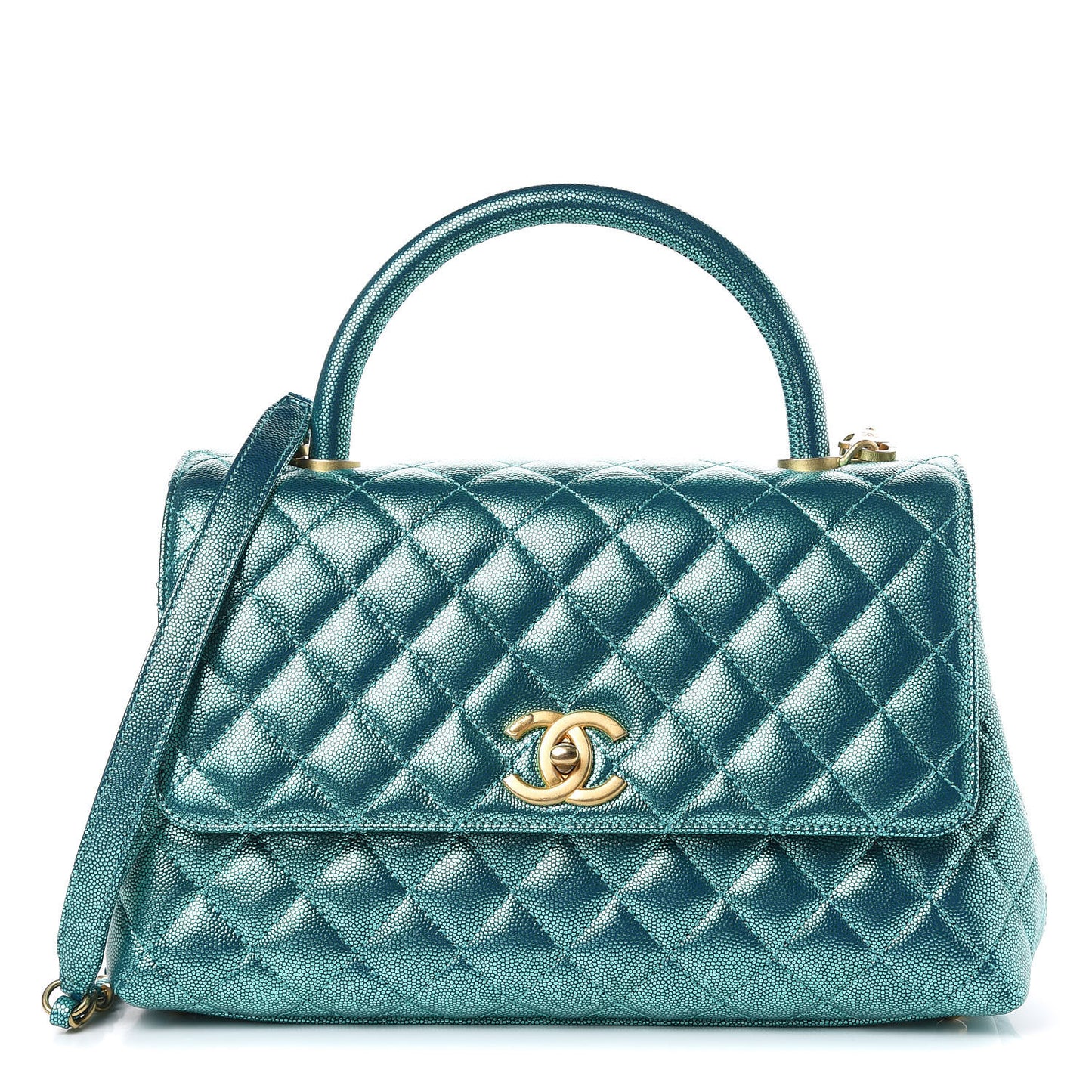Metallic Caviar Quilted Small Coco Handle Flap Blue