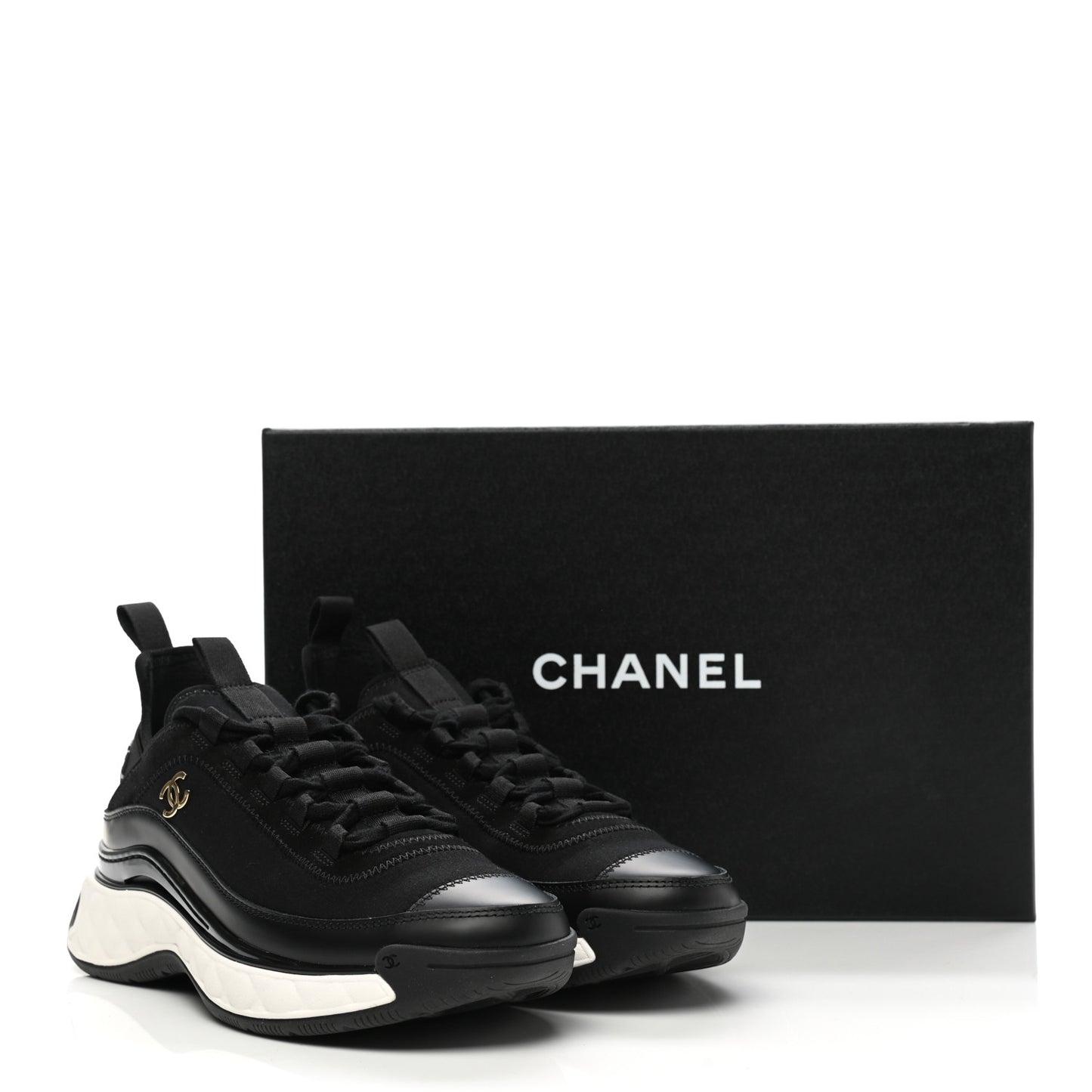 Velvet Calfskin Mixed Fibers CC Sneakers 36 Black