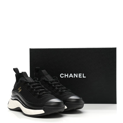 Chanel Velvet Calfskin Mixed Fibers CC Sneakers 36 Black 9 of 9