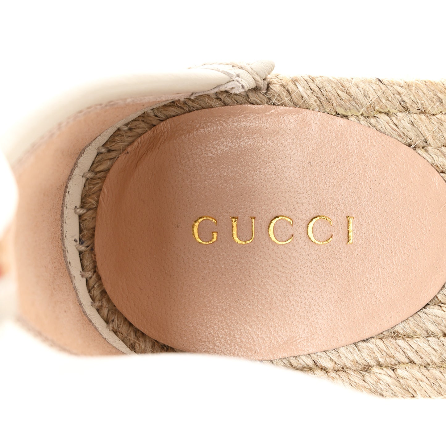 GG Raffia Monogram Ankle Wrap Platform Espadrille Wedge Sandals 36.5 Beige