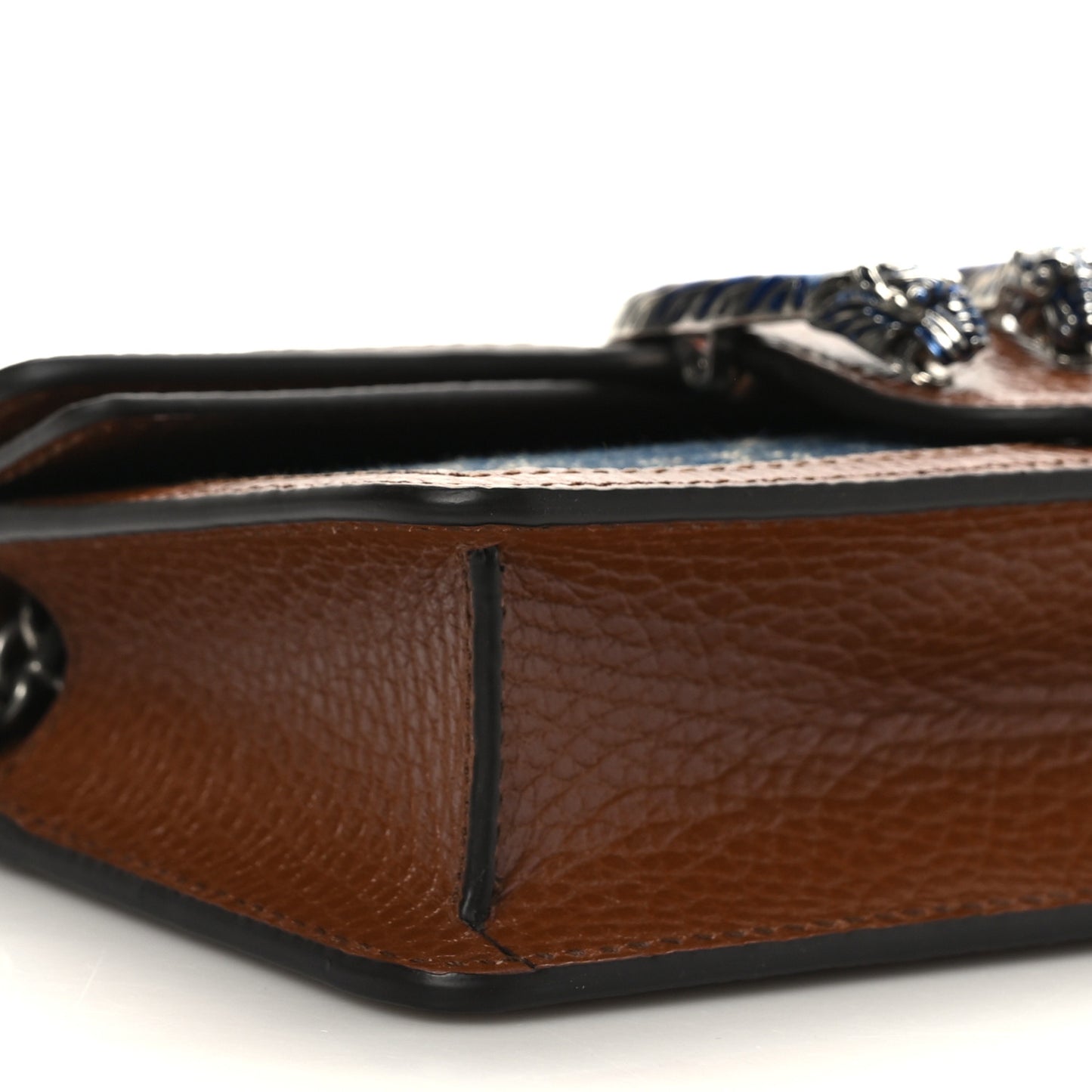 New Denim GG Monogram Dollar Calfskin Enamel Super Mini Dionysus Shoulder Bag Blue Tea Cuir Epilog Electric Blue