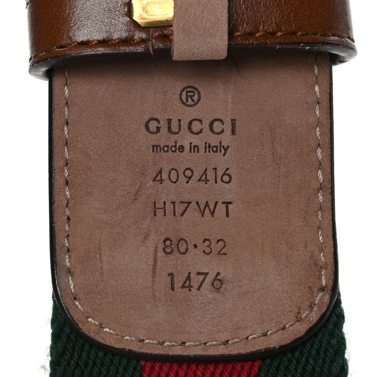 Nylon Calfskin Double G Web 40mm Belt 80 32 Green Red Cuir