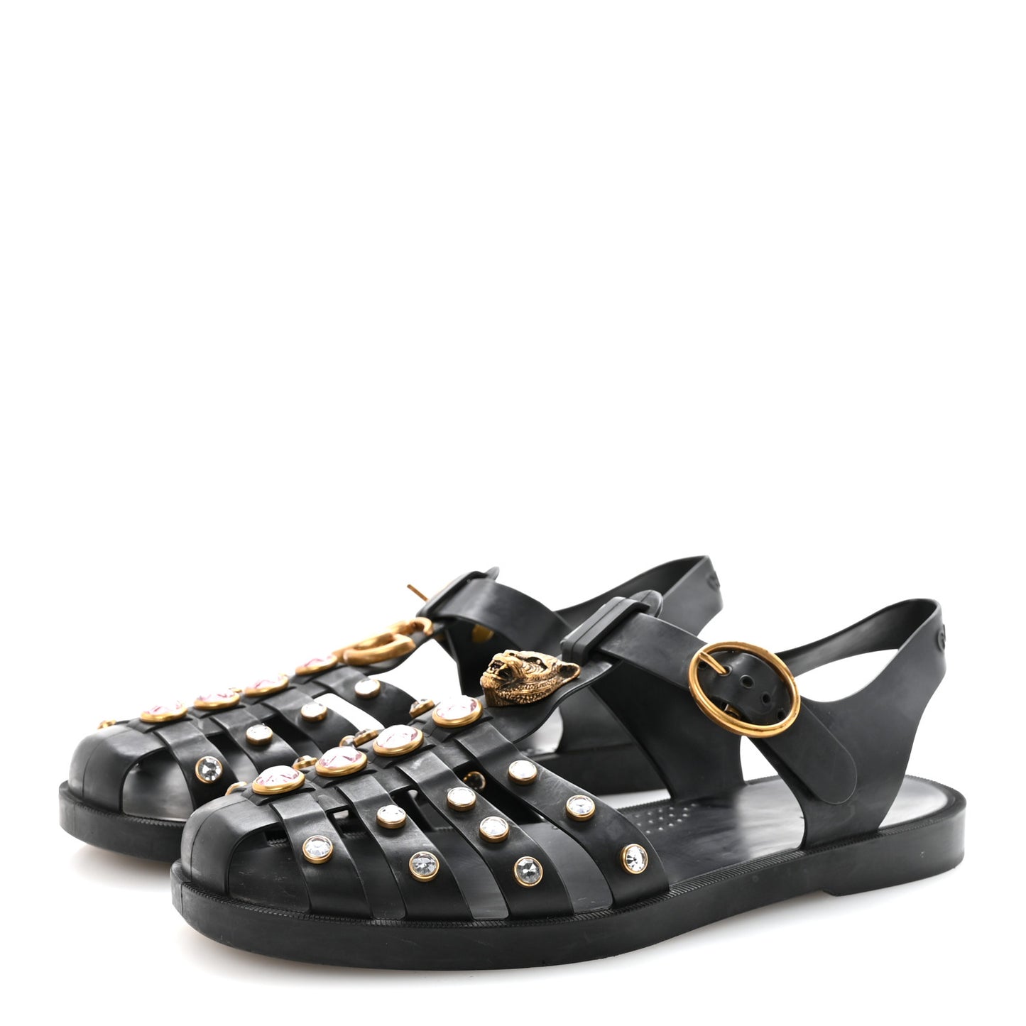 Rubber Crystal Womens Buckle Strap Sandals 38 Black
