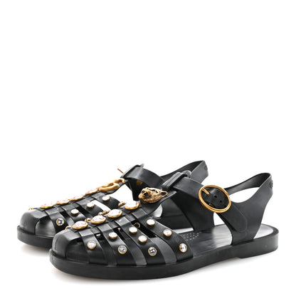 Gucci Rubber Crystal Womens Buckle Strap Sandals 38 Black 4 of 8