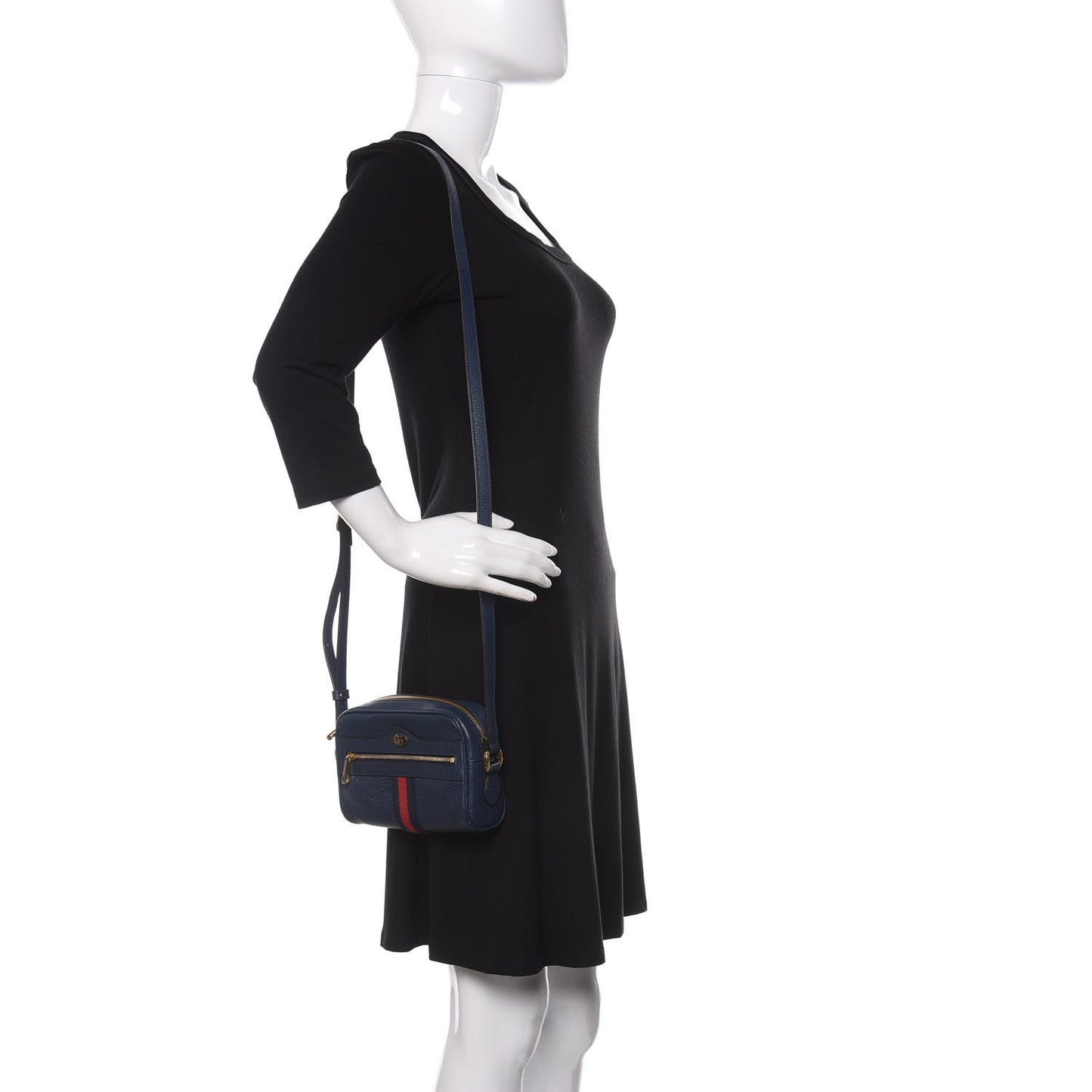 Textured Calfskin Web Mini Ophidia Shoulder Bag Blue Agata