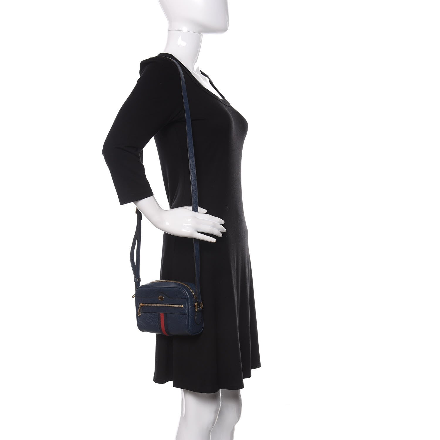 Gucci Textured Calfskin Web Mini Ophidia Shoulder Bag Blue Agata 2 of 11