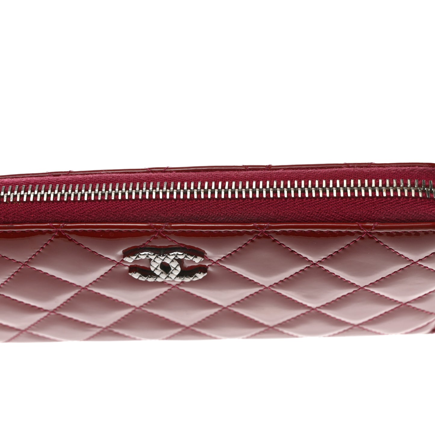 Patent Quilted Brilliant Zip Around Wallet Red