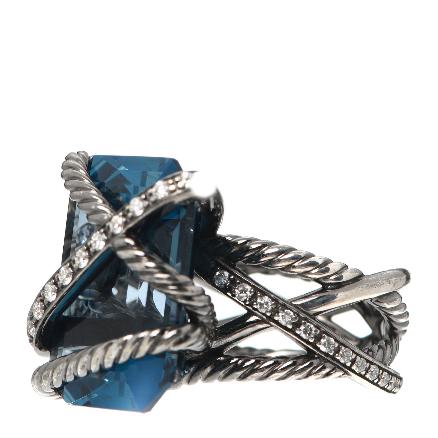 Darkened Sterling Silver Diamond Hampton Blue Topaz 15mm Cable Wrap Ring 54 6.75
