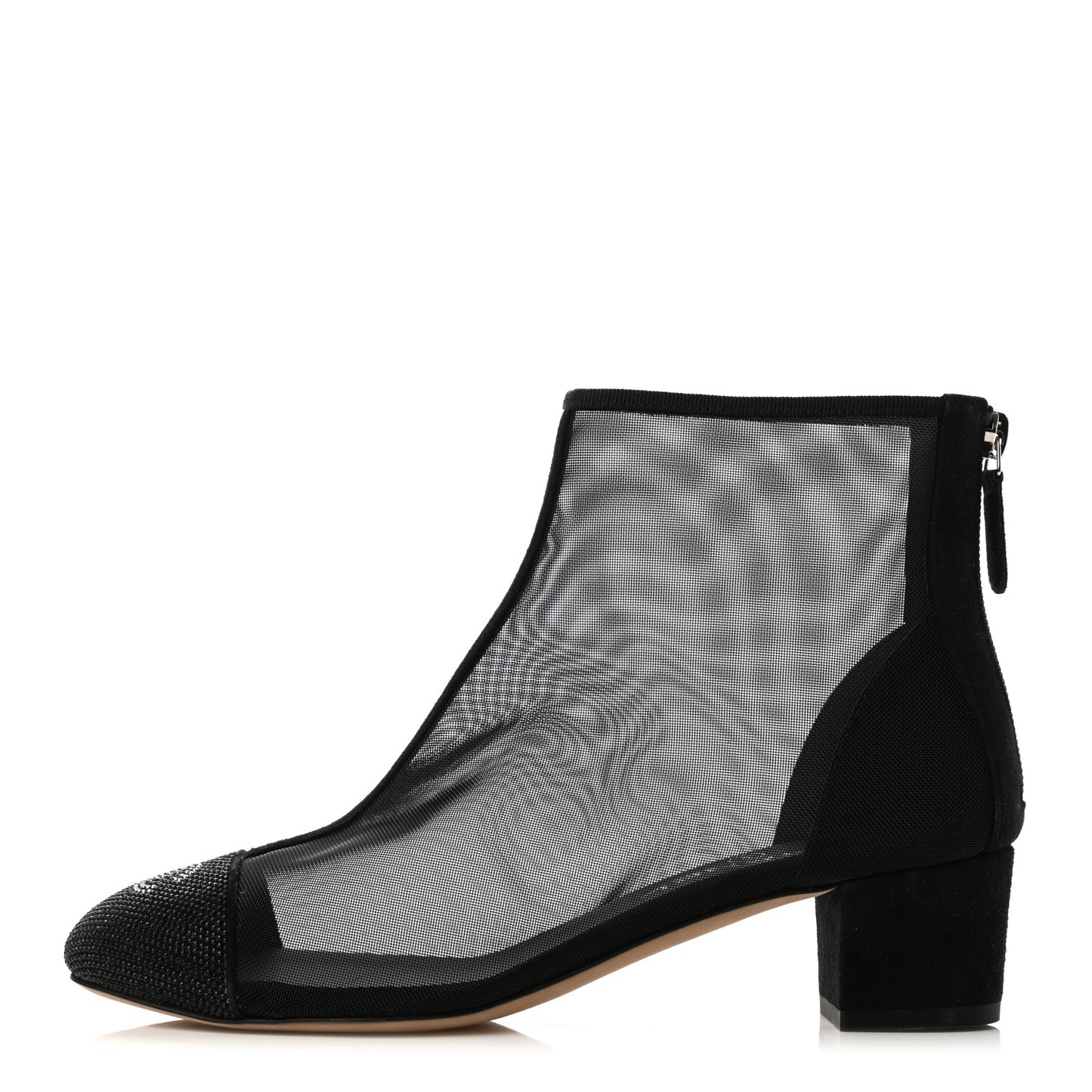 Mesh Suede Cap Toe Embellished Short Boots 37 Black
