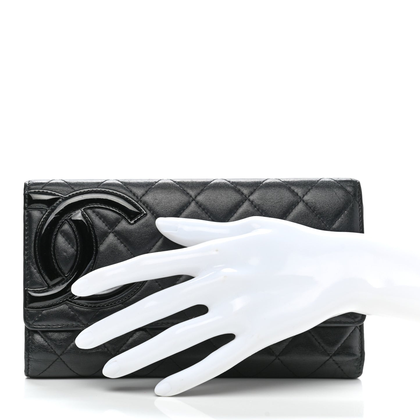 Calfskin Quilted Cambon Flap Wallet Black