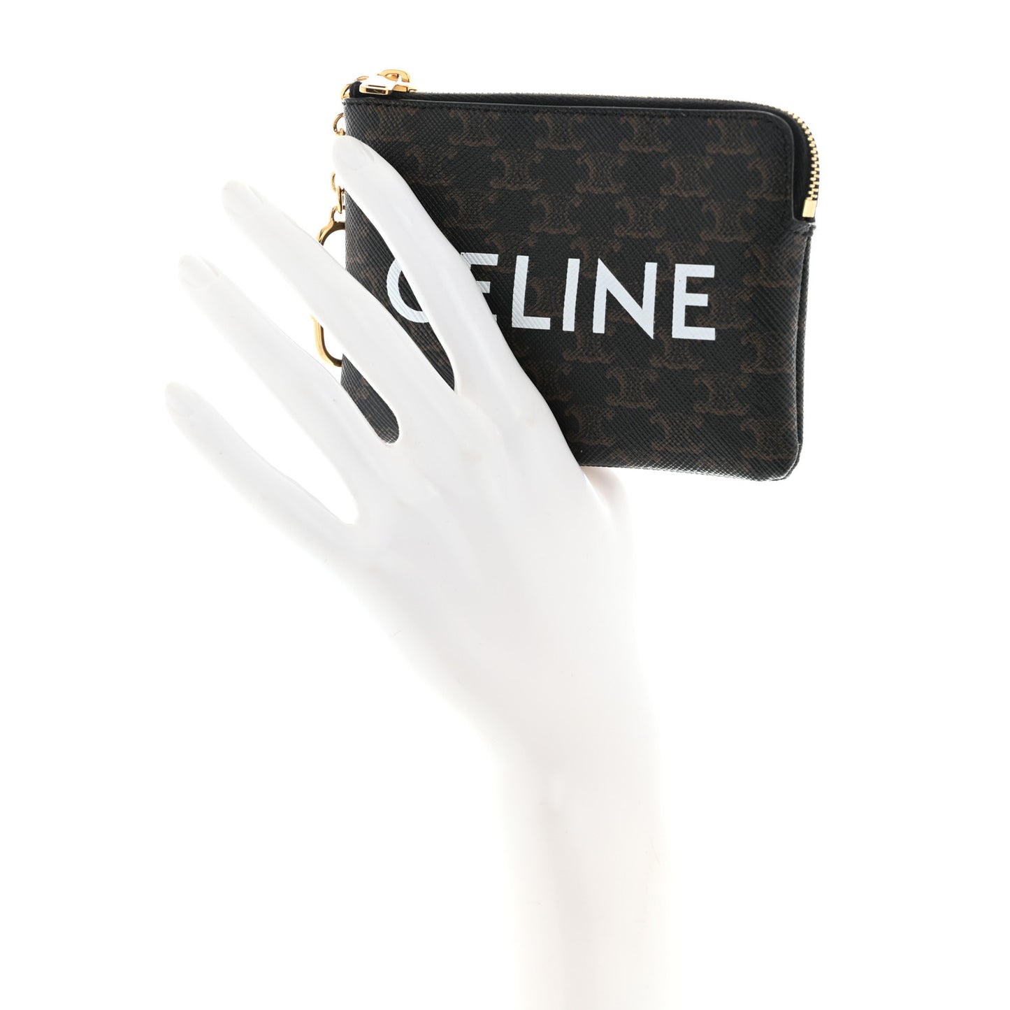 Triomphe Canvas Logo Coin and Card Pouch With Hook Black