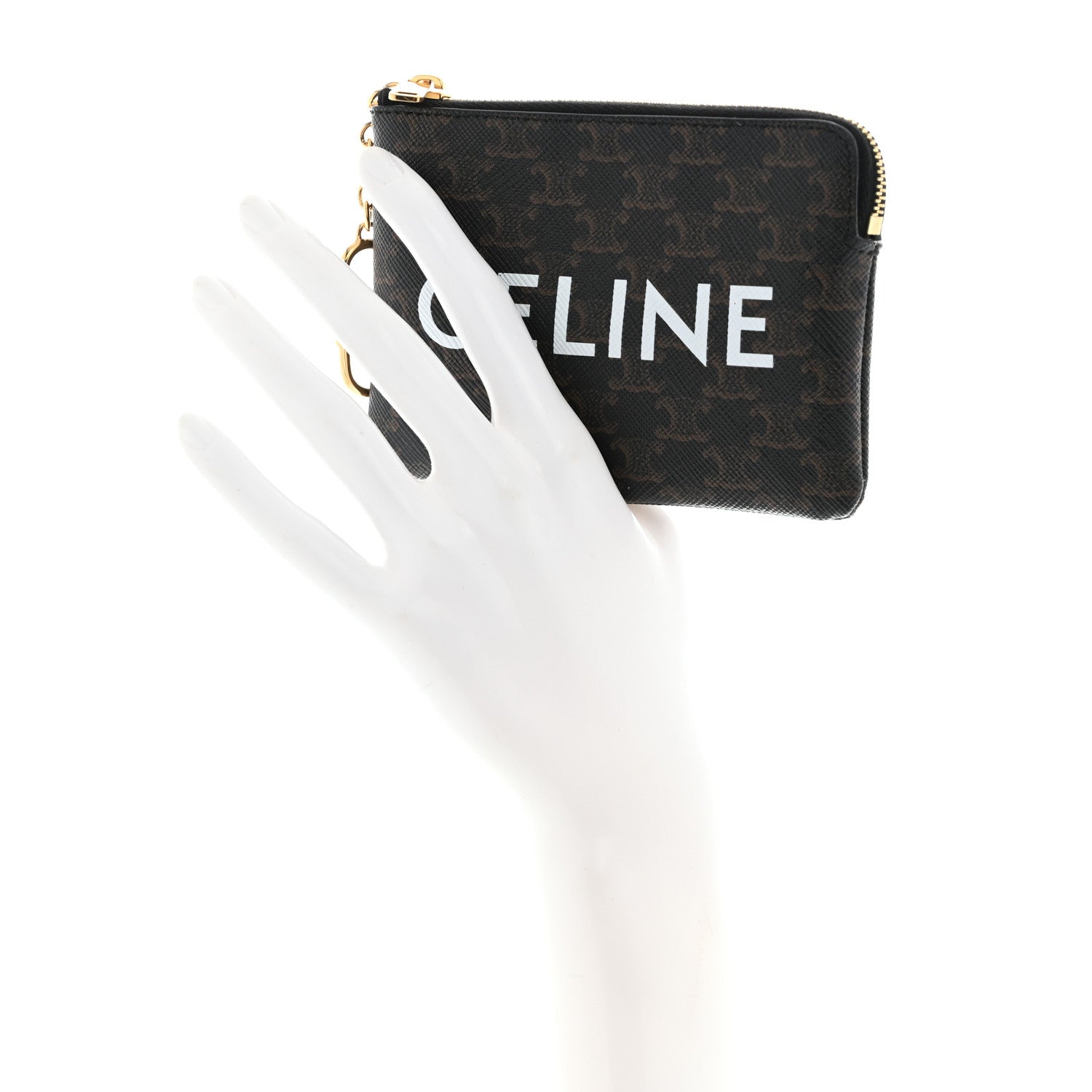 Celine Triomphe Canvas Logo Coin and Card Pouch With Hook Black 2 of 7