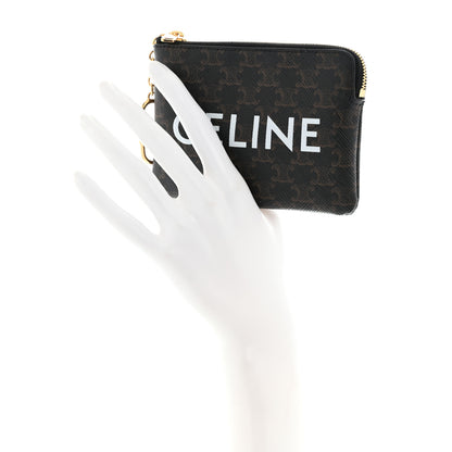 Celine Triomphe Canvas Logo Coin and Card Pouch With Hook Black 2 of 7