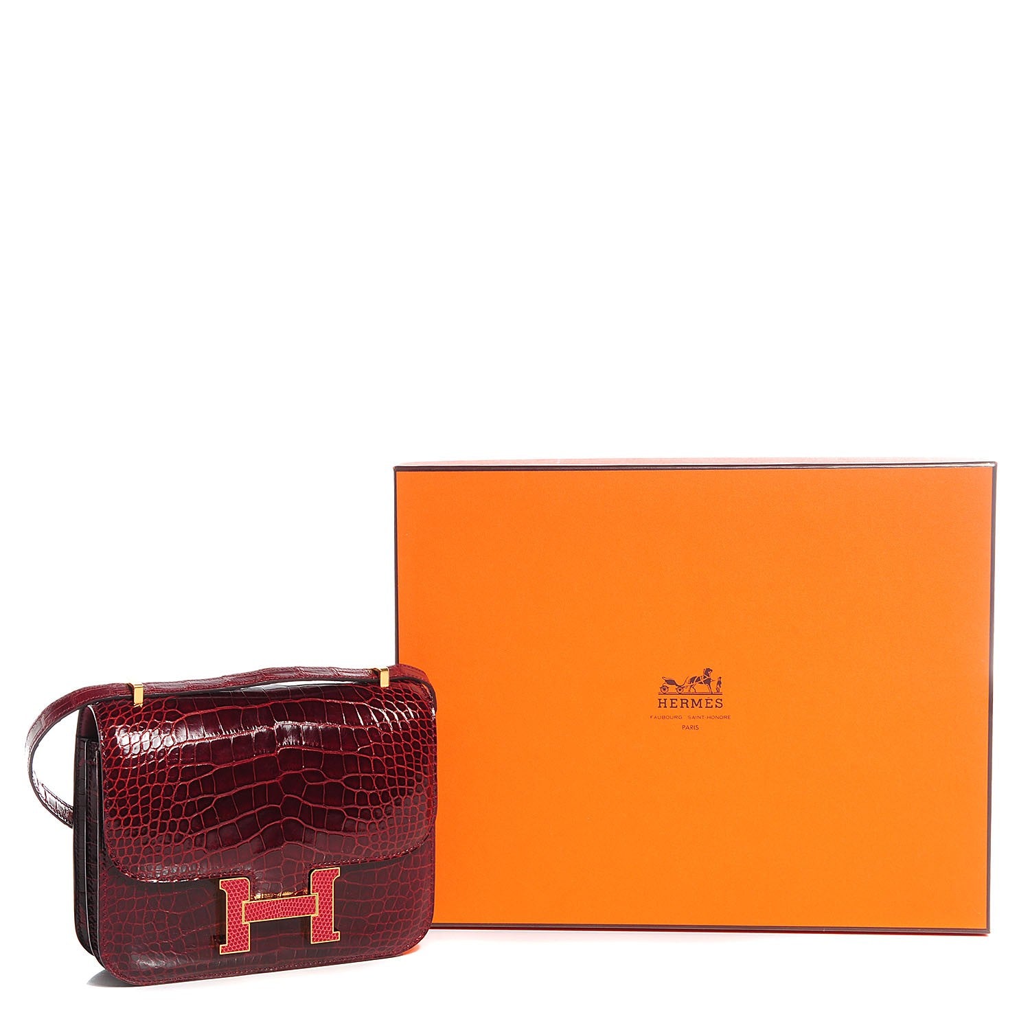 Hermes Shiny Alligator Lizard Marquette Constance 18 Bourgogne Rouge Moyen 9 of 9