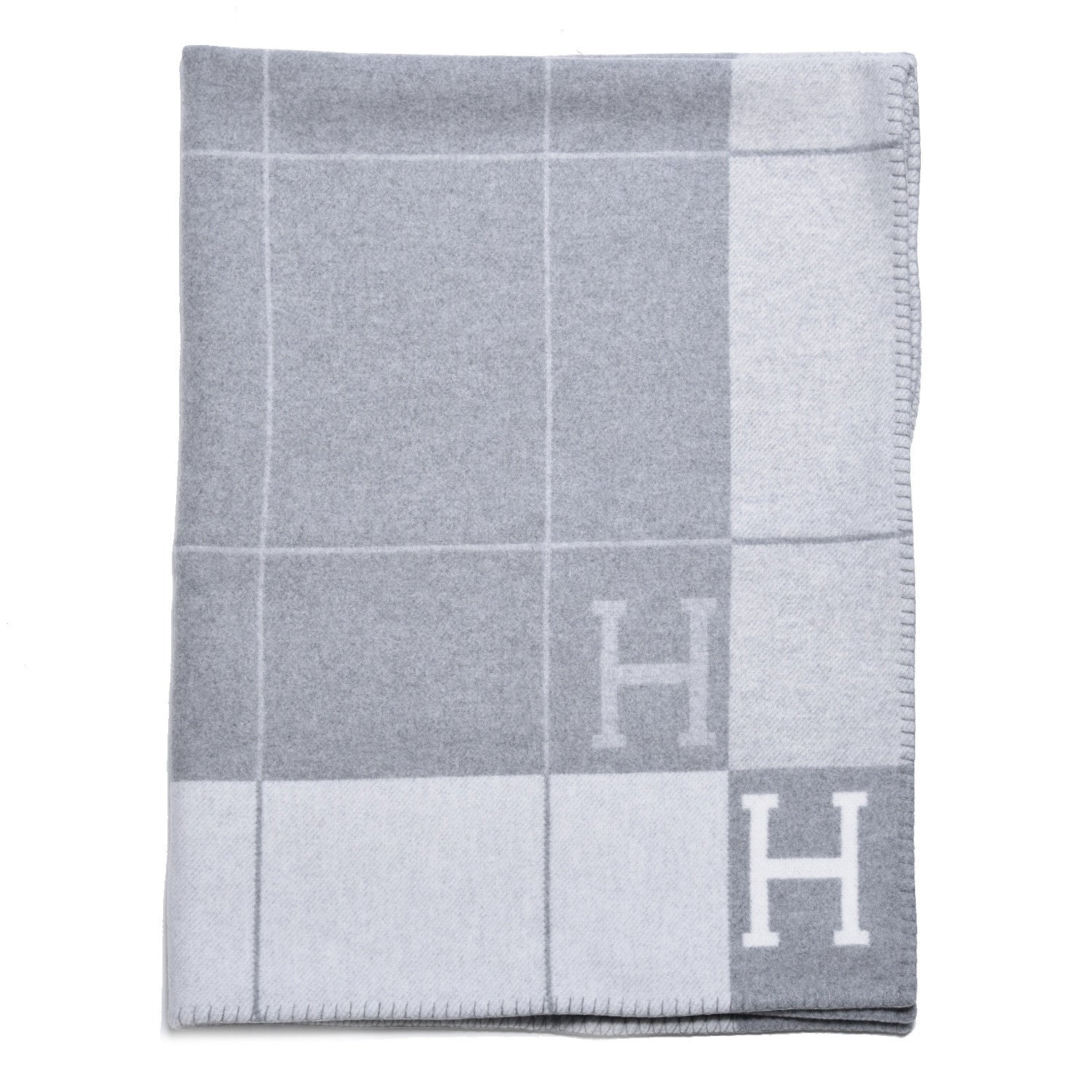 Hermes Wool Cashmere Avalon III Blanket Ecru Gris Clair 1 of 4