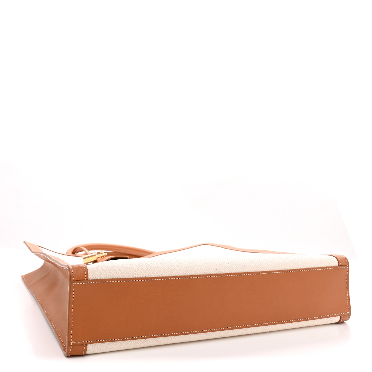 Celine Canvas Calfskin Logo Print Vertical Cabas Natural Tan 4 of 10