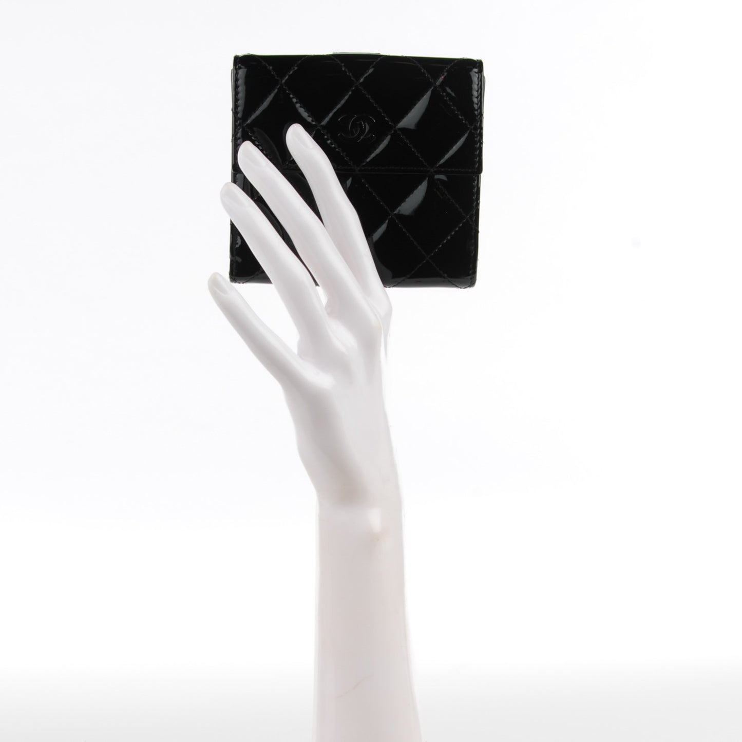 Patent Quilted CC French Wallet Black