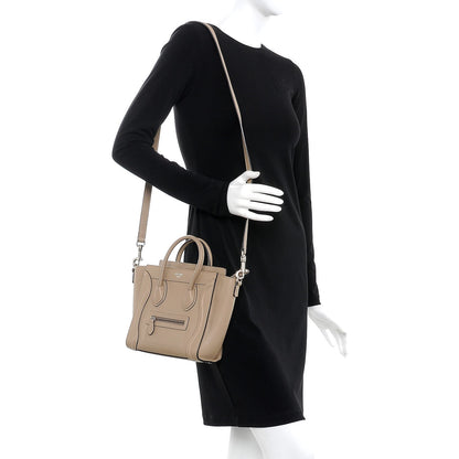 Celine Drummed Calfskin Nano Luggage Dune 2 of 9