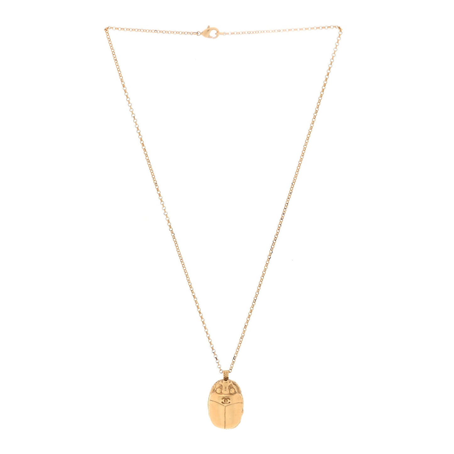 Metal Scarab CC Locket Necklace Gold