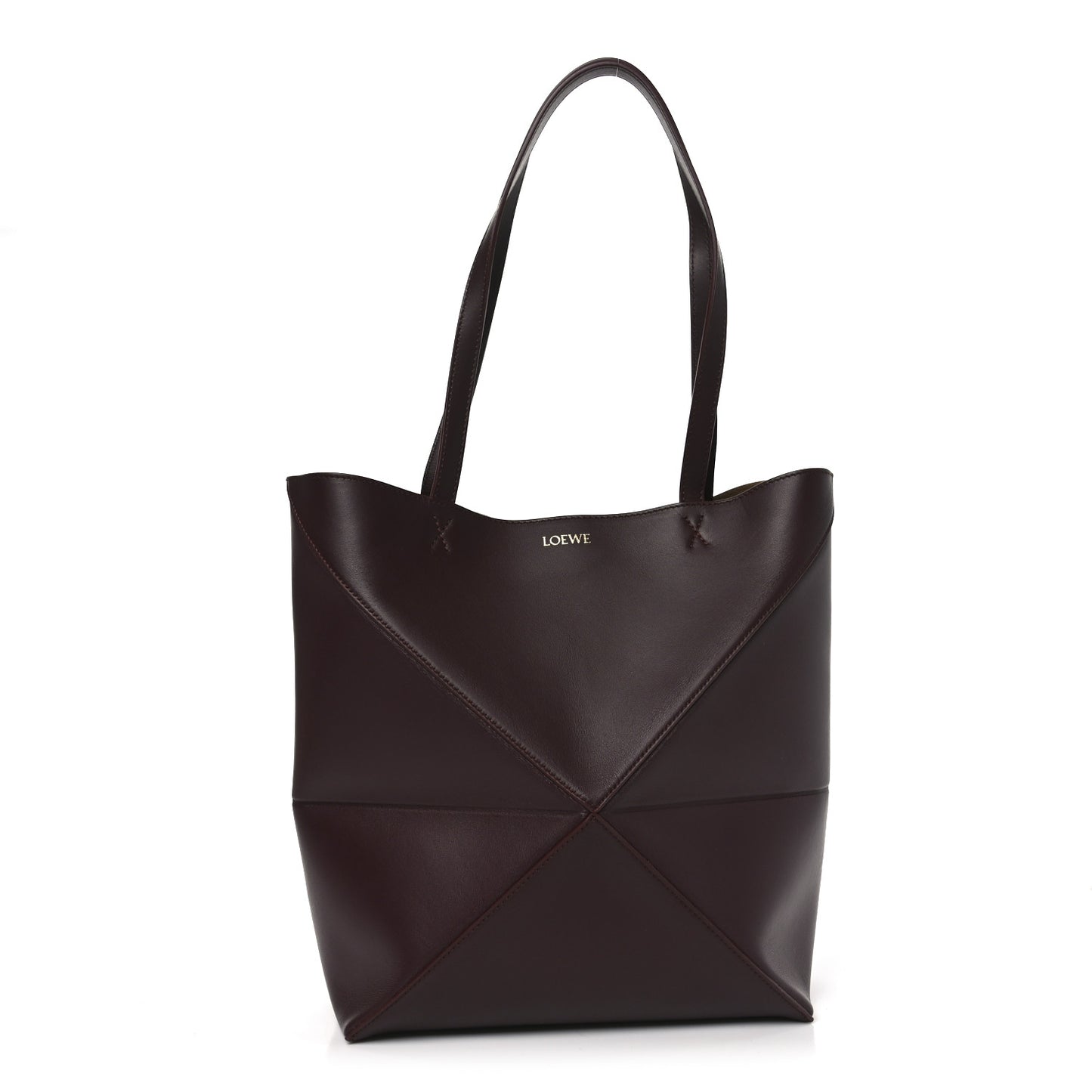 Shiny Calfskin Medium Puzzle Fold Tote Dark Burgundy