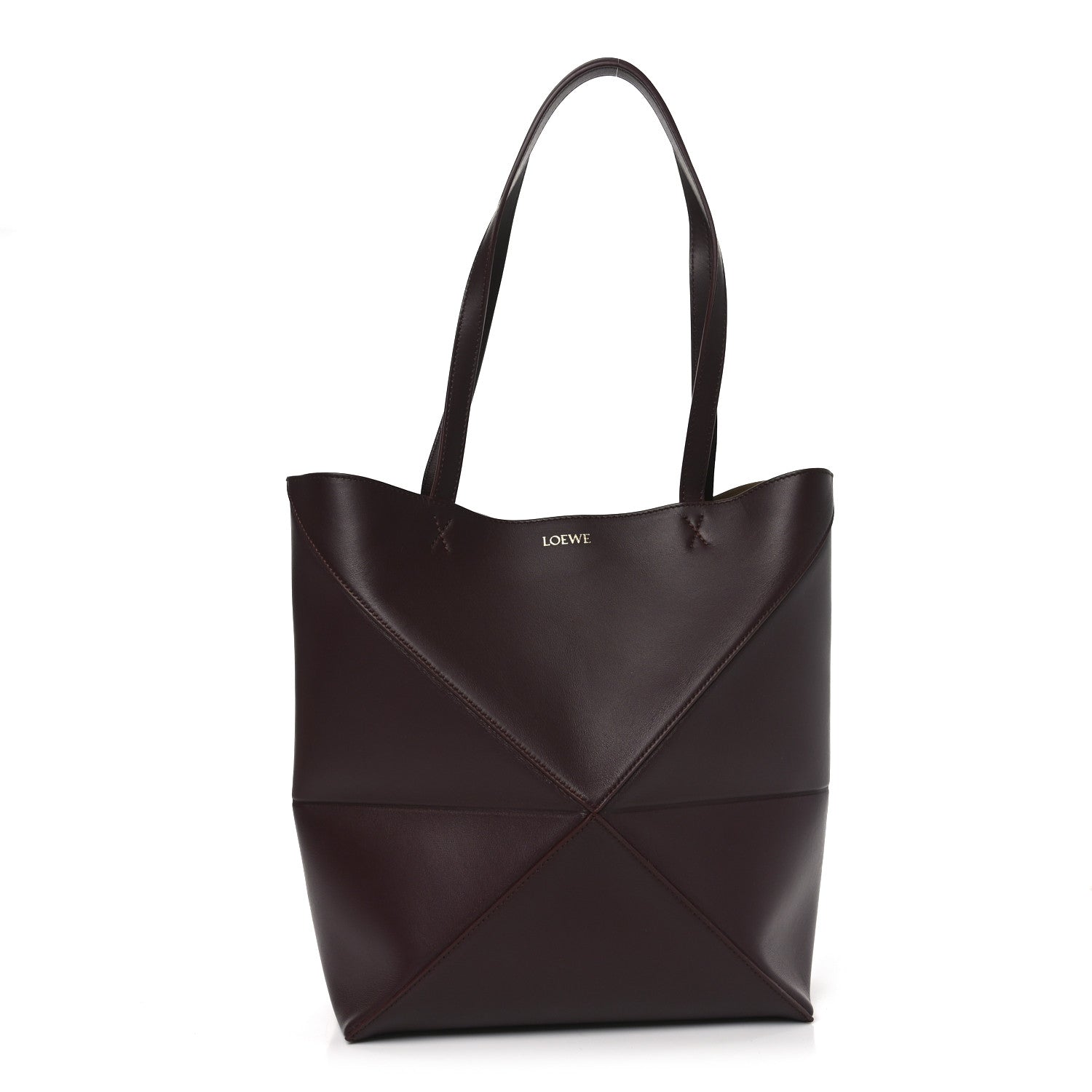 Loewe Shiny Calfskin Medium Puzzle Fold Tote Dark Burgundy 1 of 9