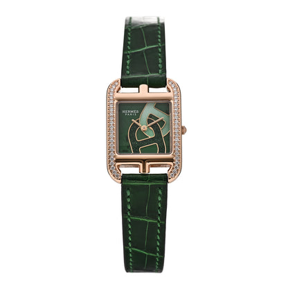 Hermes 18K Rose Gold Alligator Diamond Bezel Jade 23mm Cape Cod Chaine d'Ancre Joaillier Quartz Watch Vert Moyen 1 of 5