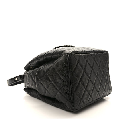 Chanel Caviar Flat Quilted CC Chain Bucket Drawstring Bag Black 4 of 10