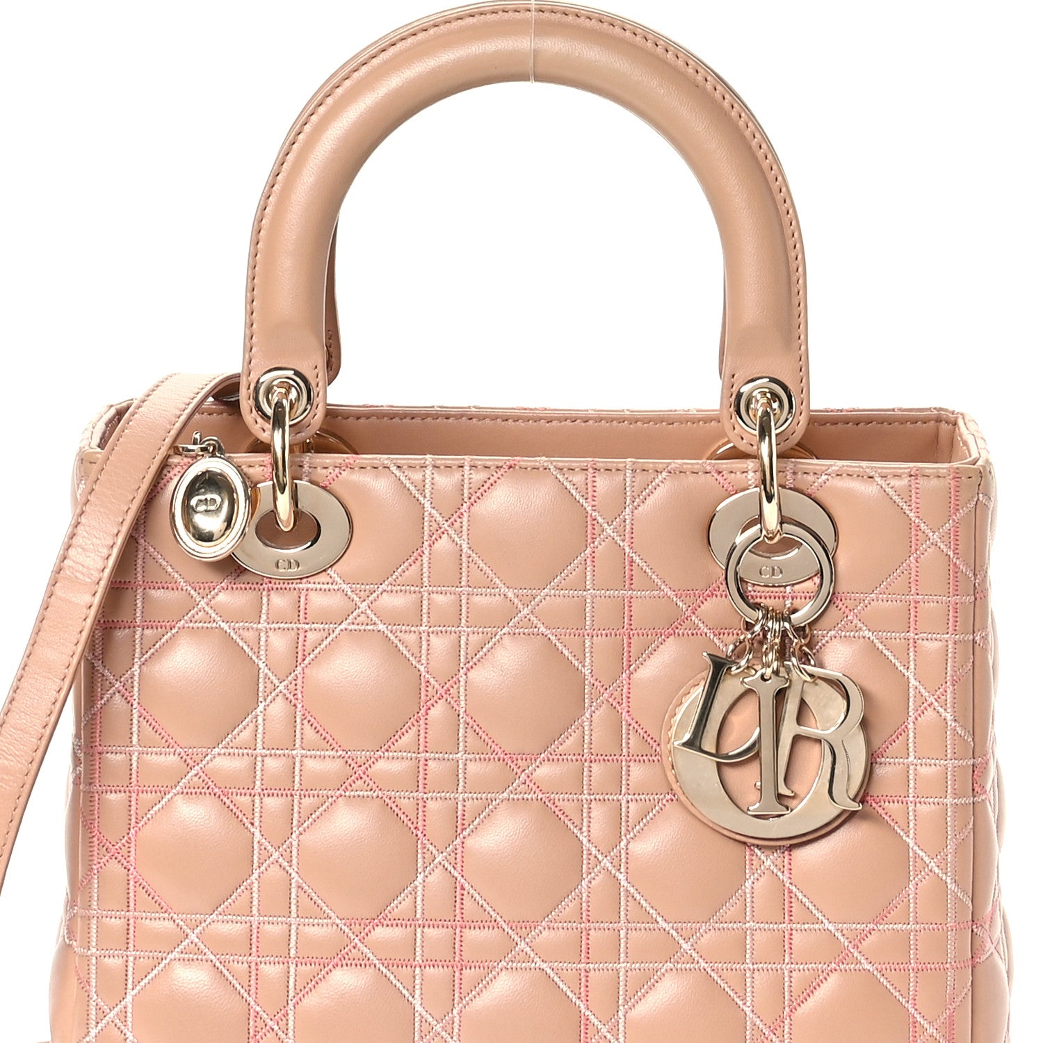 Christian Dior Lambskin Cannage Contrast Stitch Medium Lady Dior Beige 8 of 10
