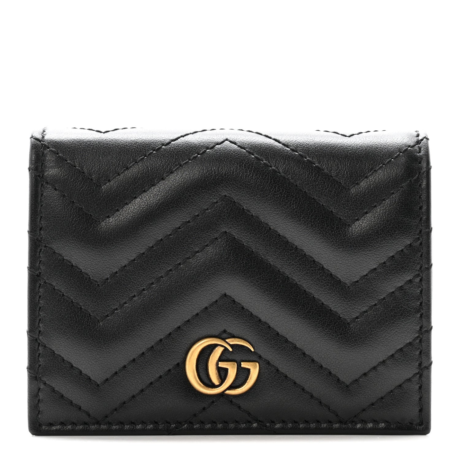 Gucci Calfskin Matelasse GG Marmont Card Case Wallet Black 1875730