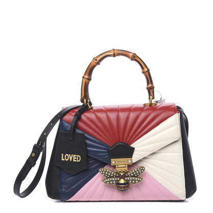 Gucci Calfskin Bamboo Trapuntata Queen Margaret Top Handle Bag Blue Agata Hibiscus Red Mystic White Sugar Pink 1 of 12
