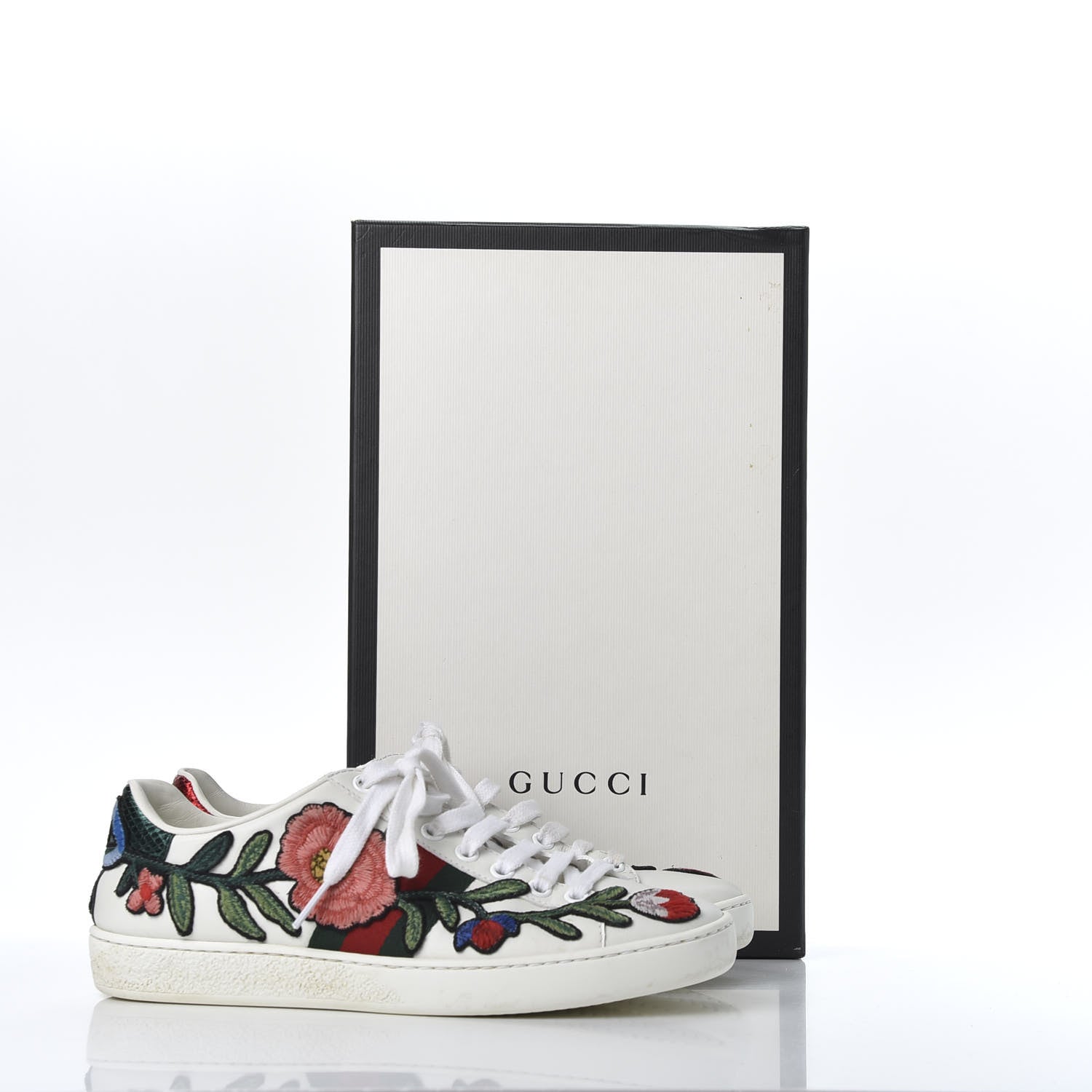 Gucci Calfskin Web Floral Embroidered Ace Sneakers 36 White 11 of 11